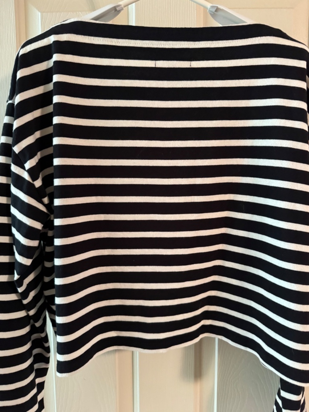 J Crew Black and White Cropped Boatneck Long Sleeve Shirt-XL-NWOT - Picture 3 of 6